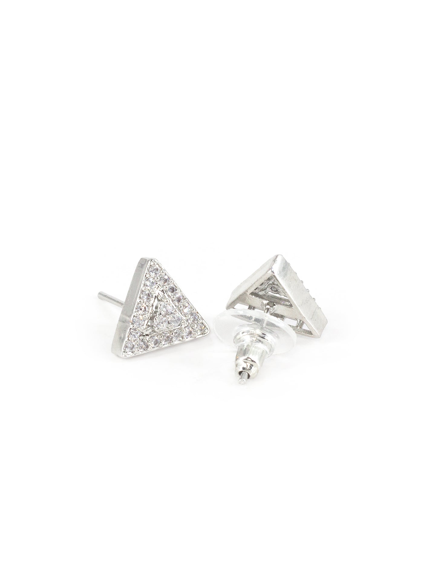 Rhodium Plated White AD Triangular Stud Earrings for Women
