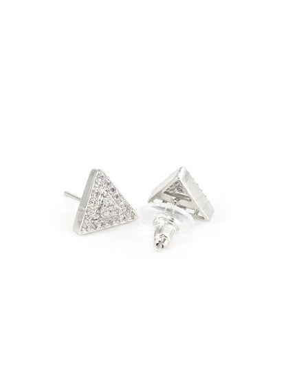 Rhodium Plated White AD Triangular Stud Earrings for Women
