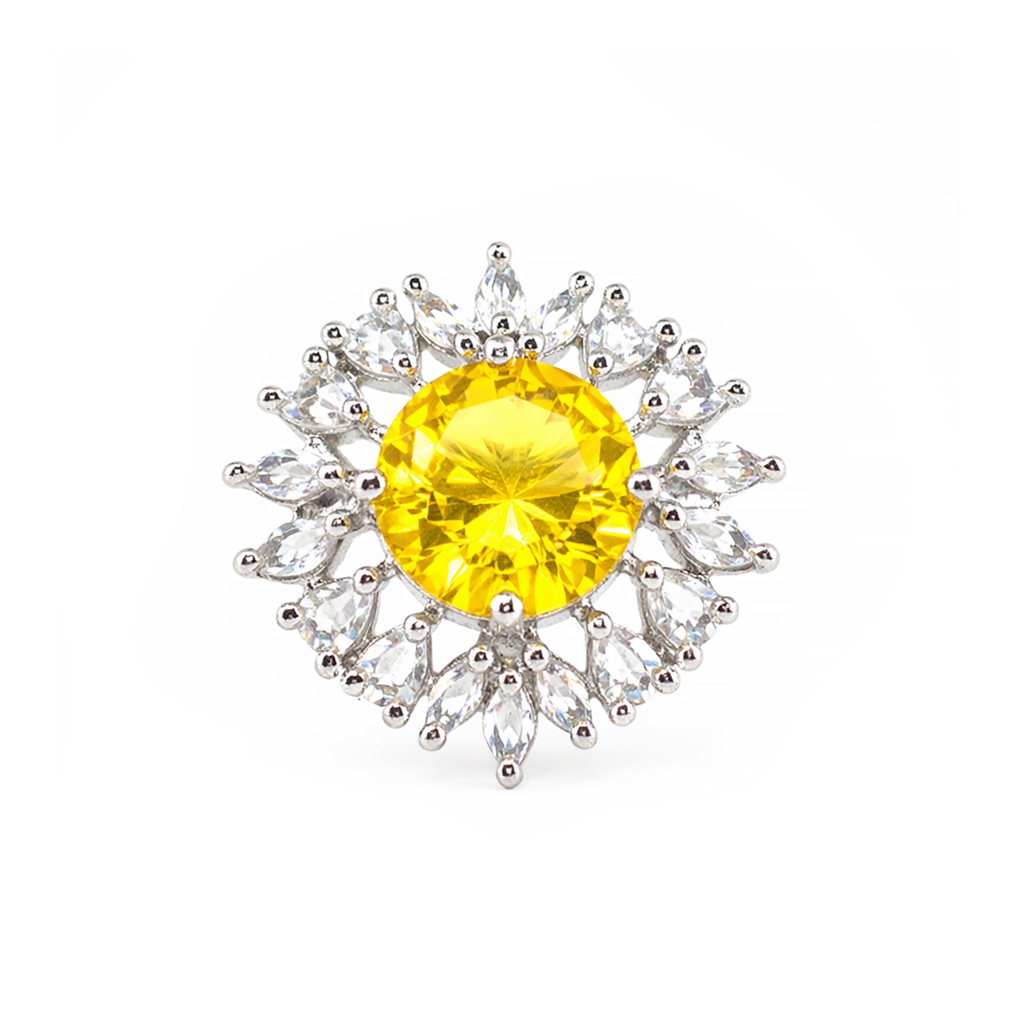 Silver Plated Yellow AD Finger Ring for Women