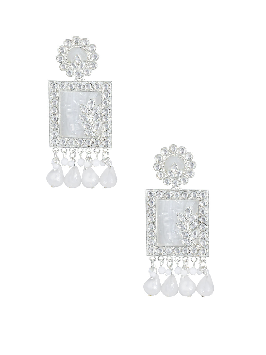 Floral Marble Finish Drop Earrings