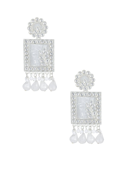 Floral Marble Finish Drop Earrings
