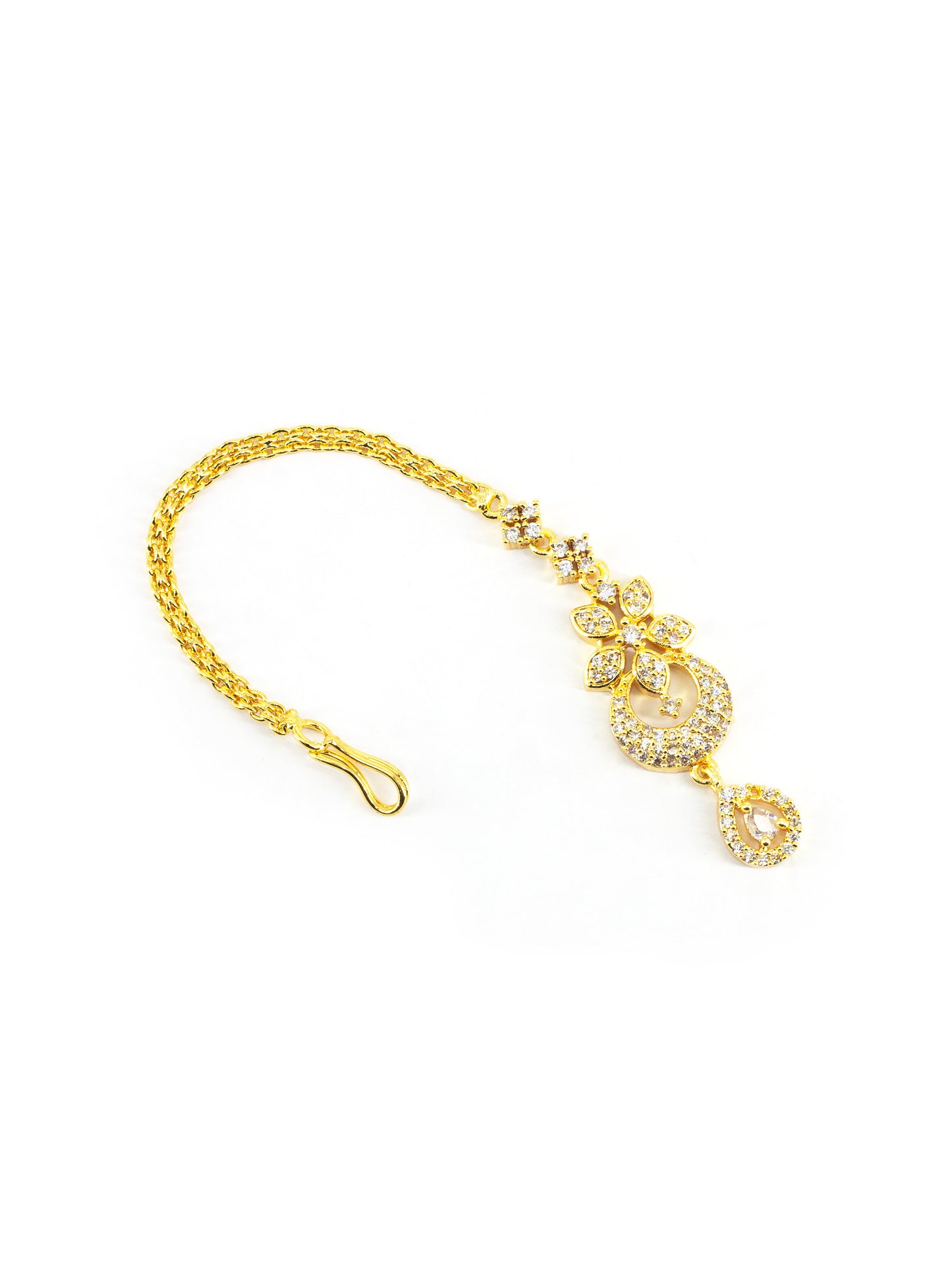 Gold Plated Floral AD Maang Tikka for Women