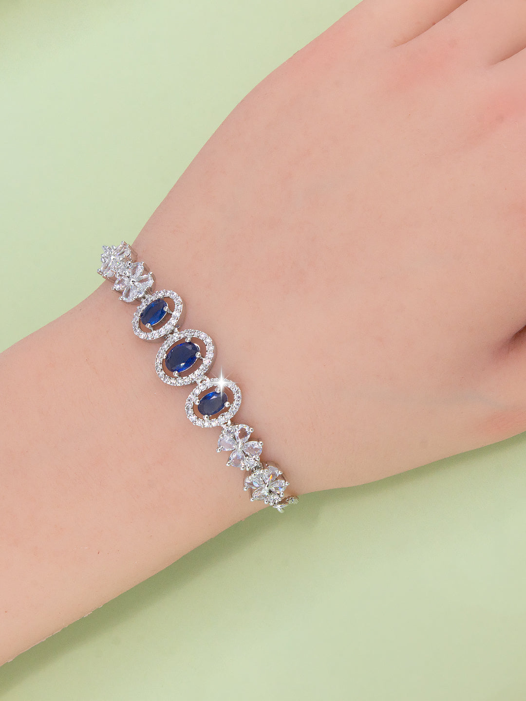 Silver Plated Blue AD Wraparound Sleek Bracelet