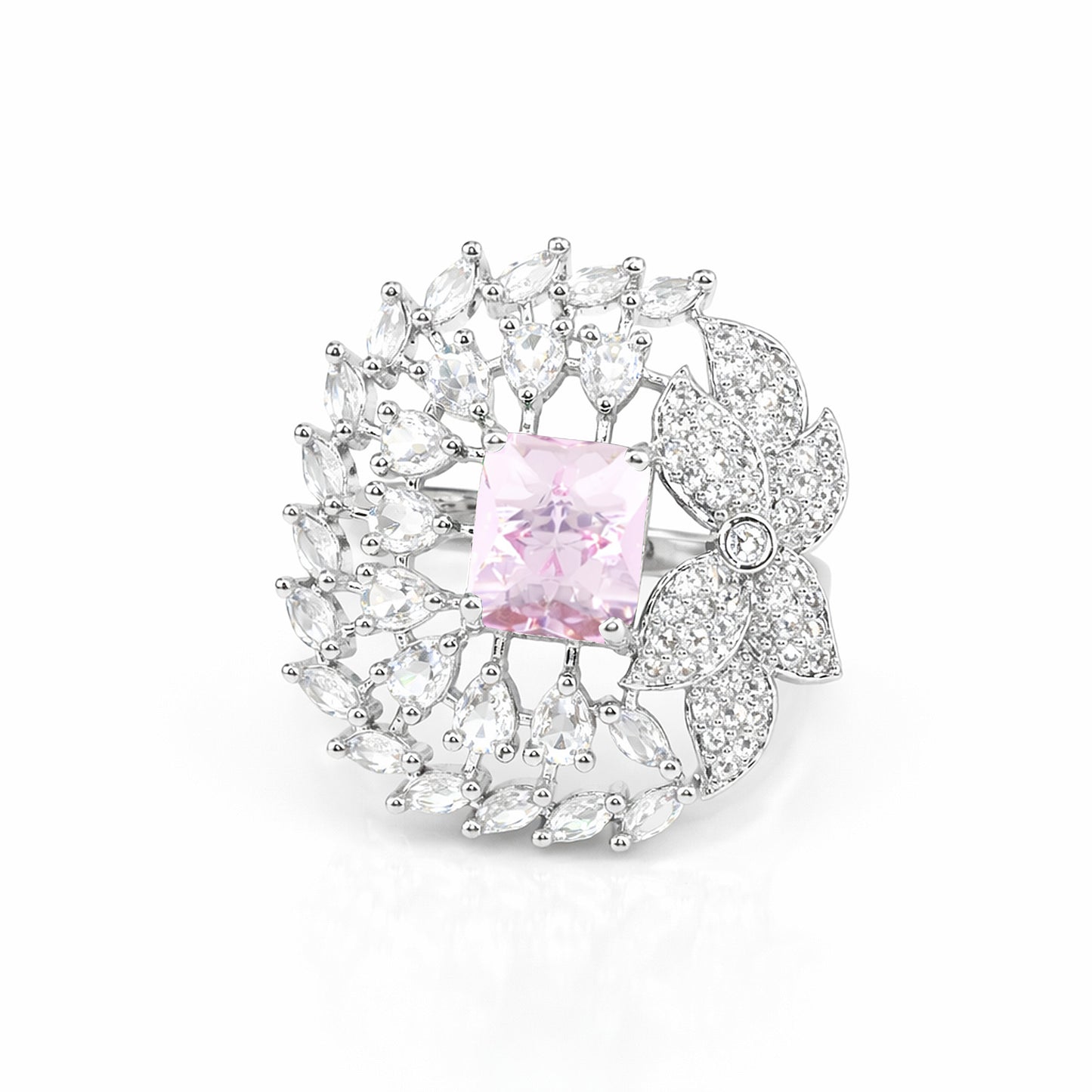 Silver Plated Pink AD Finger Ring for Women