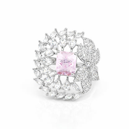 Silver Plated Pink AD Finger Ring for Women