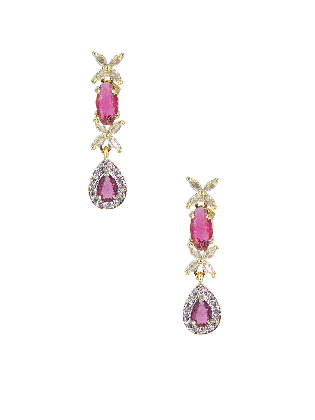 Gold Plated AD Red Drop Earrings for Women