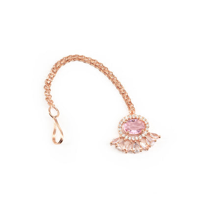 Rose Gold Plated Pink AD Maang Tikka for women