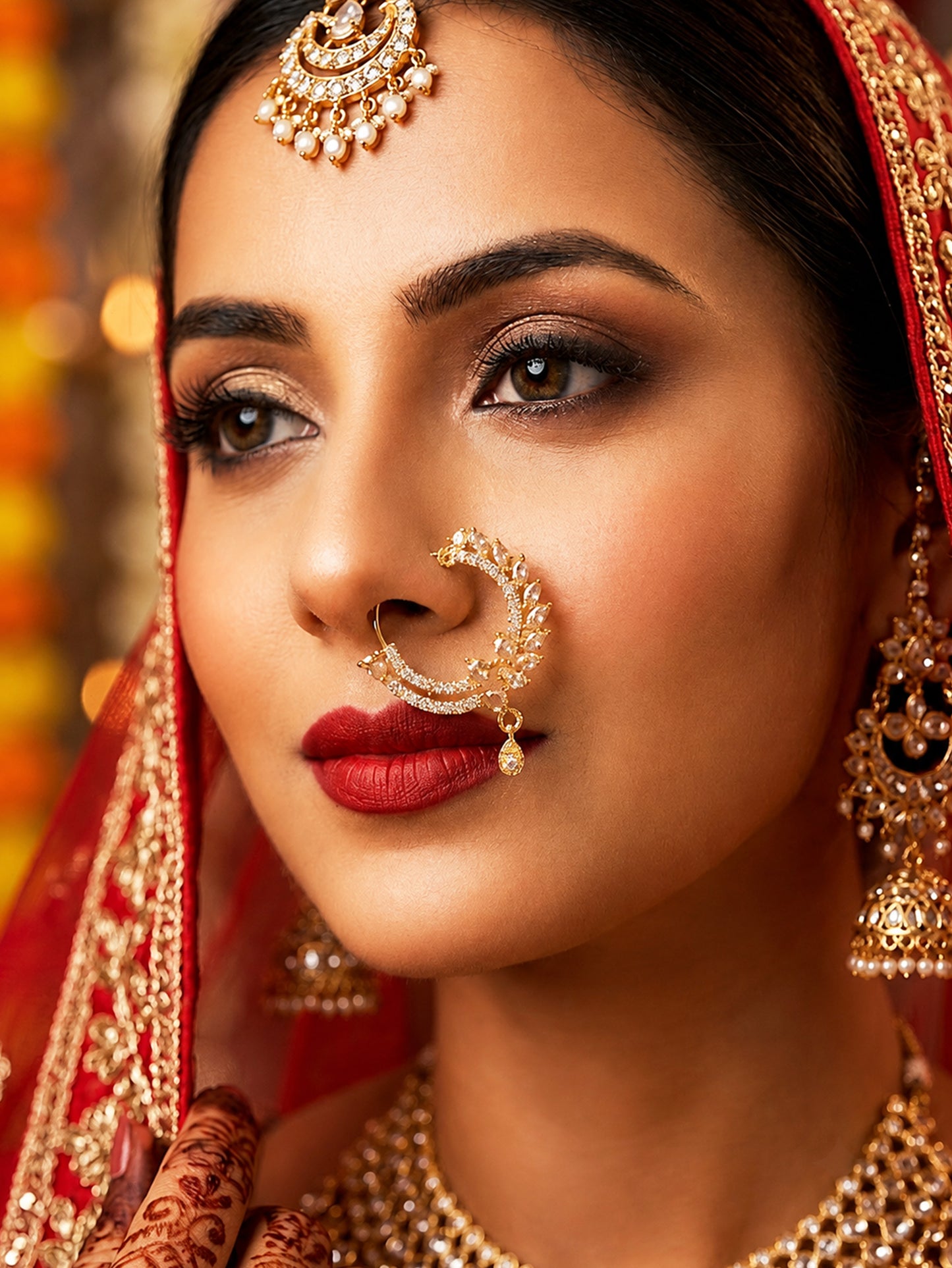 Gold Plated AD Floral Nosering for Women