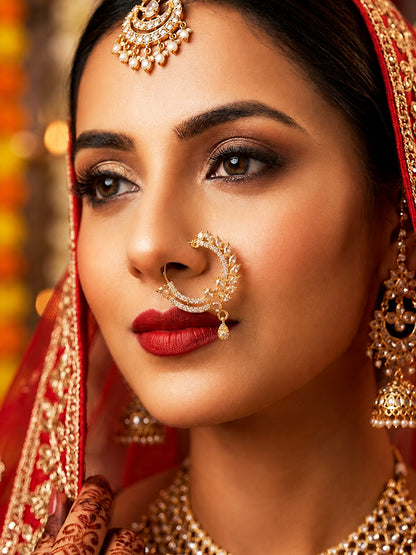 Gold Plated AD Floral Nosering for Women