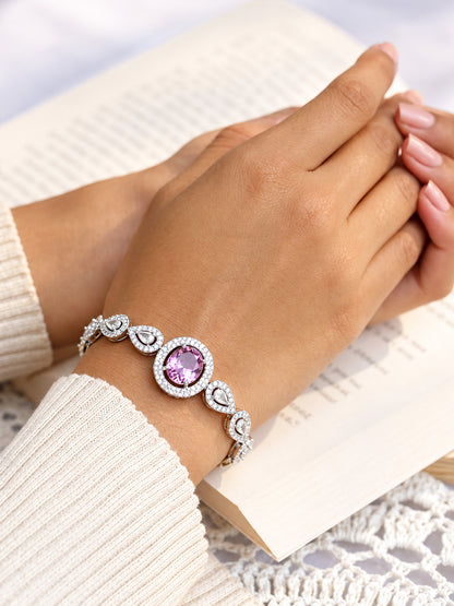 Silver Plated Lavender AD Adjustable Bracelet for Women