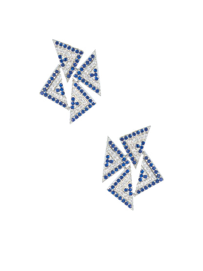 Silver Plated Blue Geometric Shape Earrings For Women