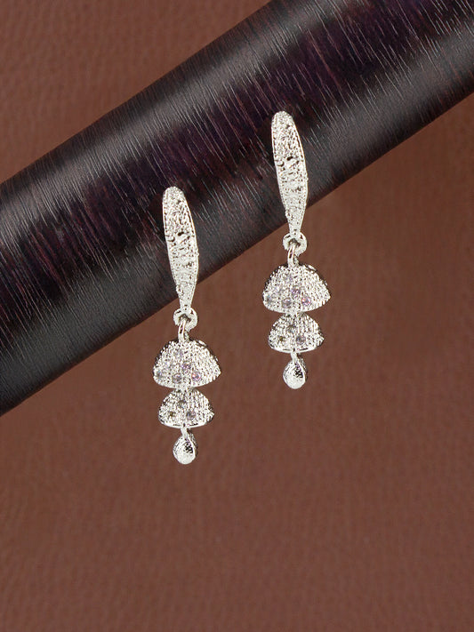 Silver Plated American Diamond Small Double Drop Jhumki Earrings