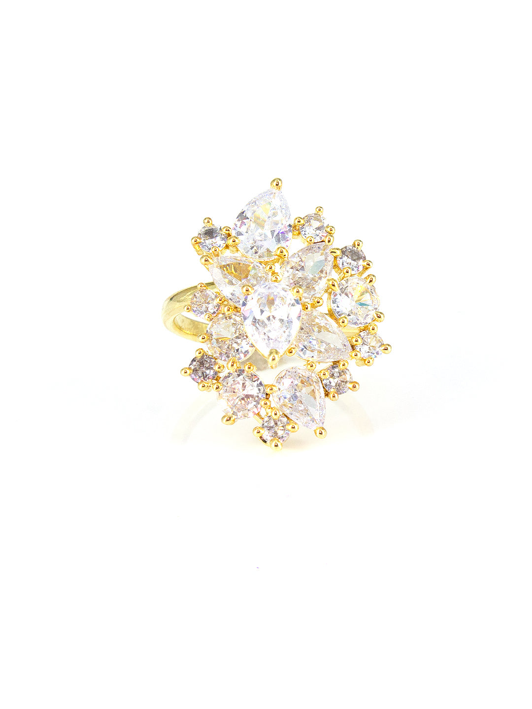 Gold Plated AD Adjustable Abstract Ring For Women