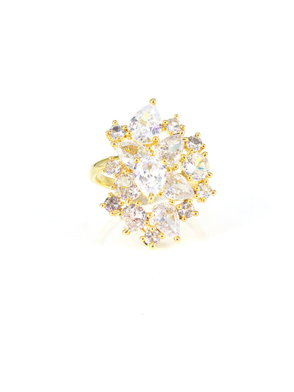 Gold Plated AD Adjustable Abstract Ring For Women