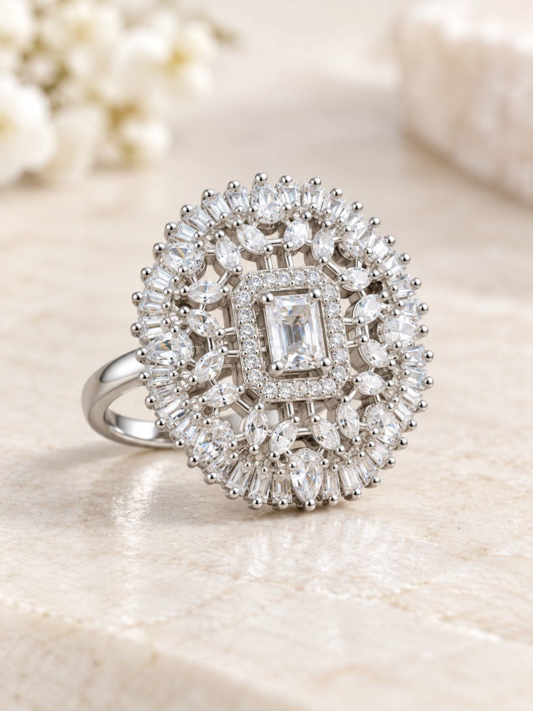 Silver Plated AD Finger Ring for Women