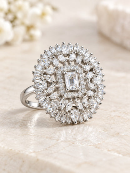 Silver Plated AD Finger Ring for Women