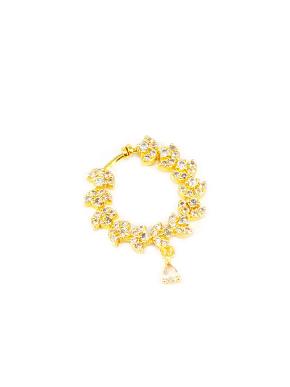 Gold Plated AD Bridal Non-piercing Nose Ring for Women