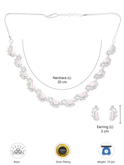 Silver Plated Pink American Diamond Designer Choker set for Women