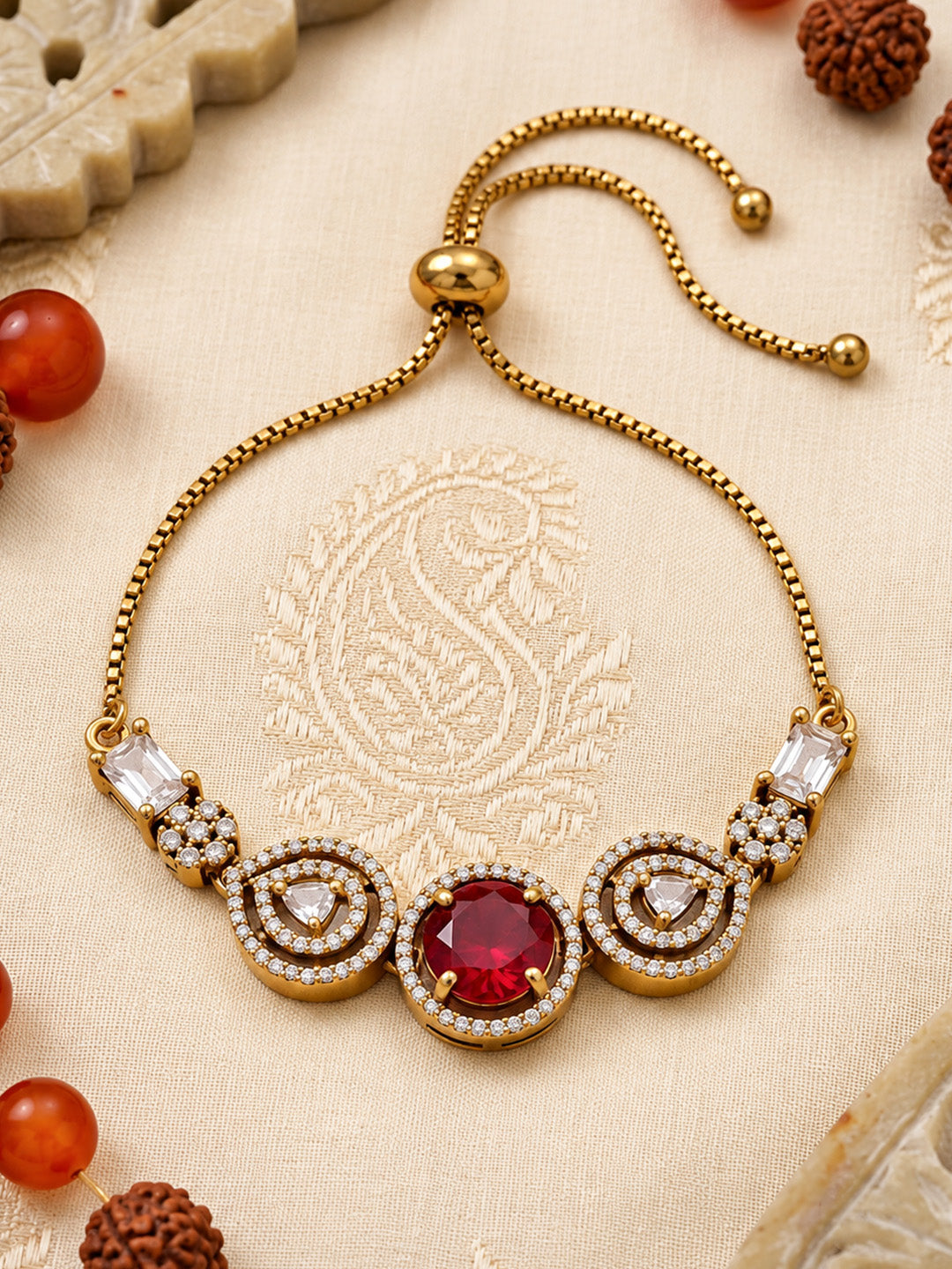 Antique Gold Plated Red AD Bracelet for Women