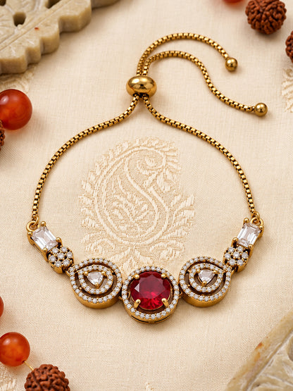 Antique Gold Plated Red AD Bracelet for Women