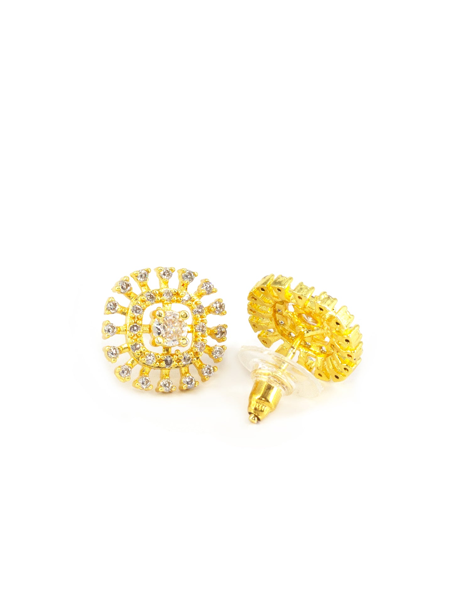 Gold Plated AD Square Stud Earrings for Women