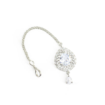 Silver Plated AD Maang Tikka for Women