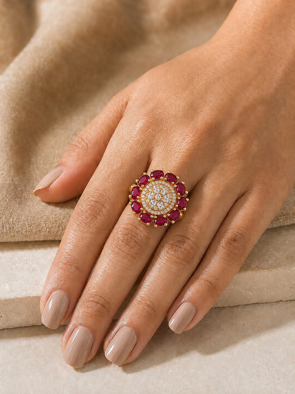 Gold Plated Red AD Finger Ring for Women