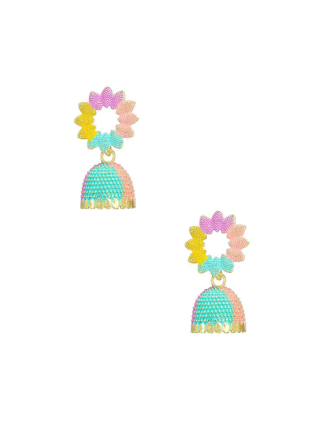 Gold-Plated Floral Multi Color Jhumki Earrings