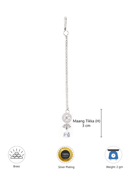 Silver Plated White AD Maang Tikka for Women