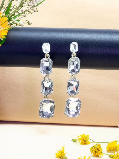 Silver Plated White Crystal Stones Studded Drop Earrings