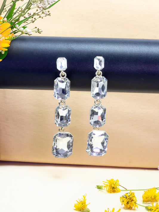 Silver Plated White Crystal Stones Studded Drop Earrings