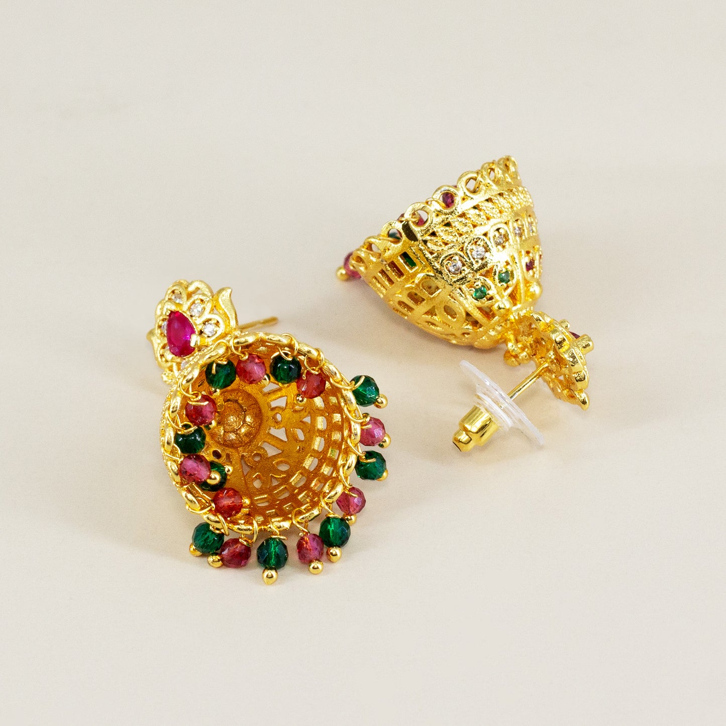 1 Gram Gold Plated AD Jhumka Earrings for Women