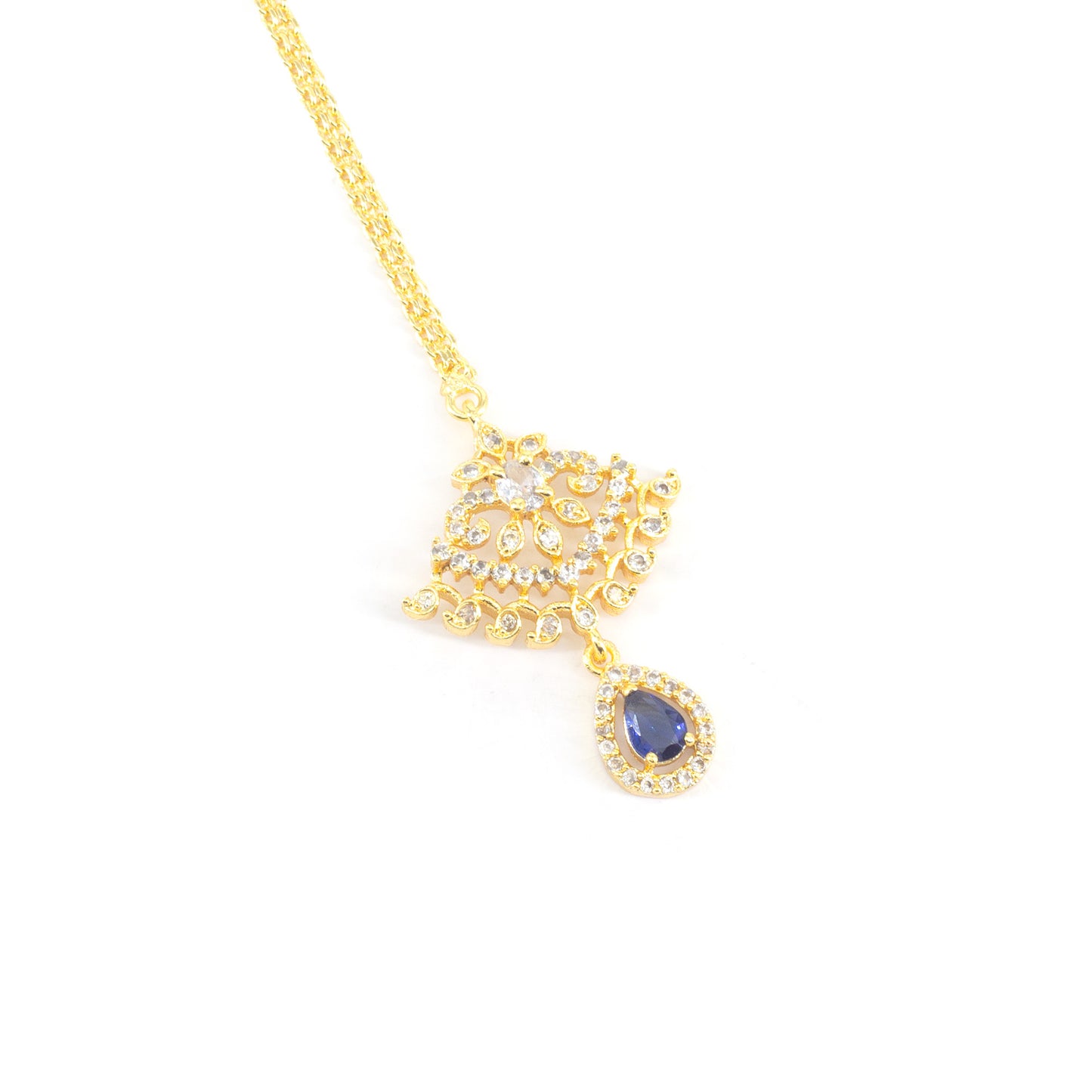 Gold Plated Blue AD Maang Tikka for Women