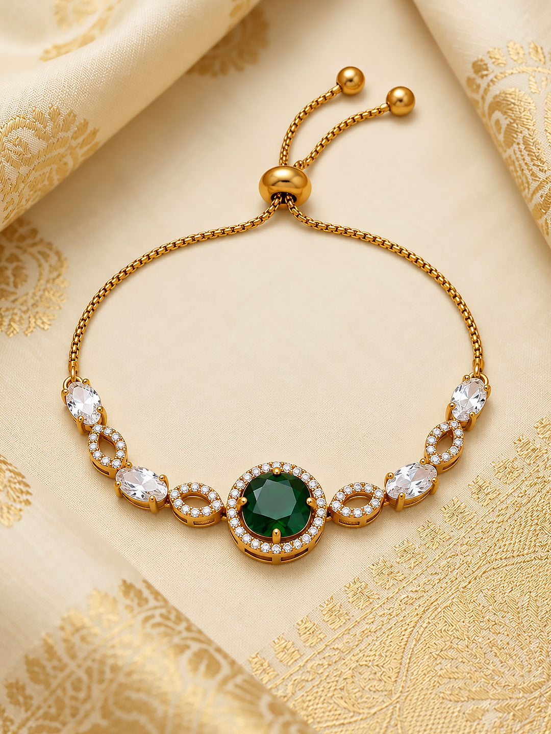 Antique Gold Plated Green AD Adjustable Bracelet for Women