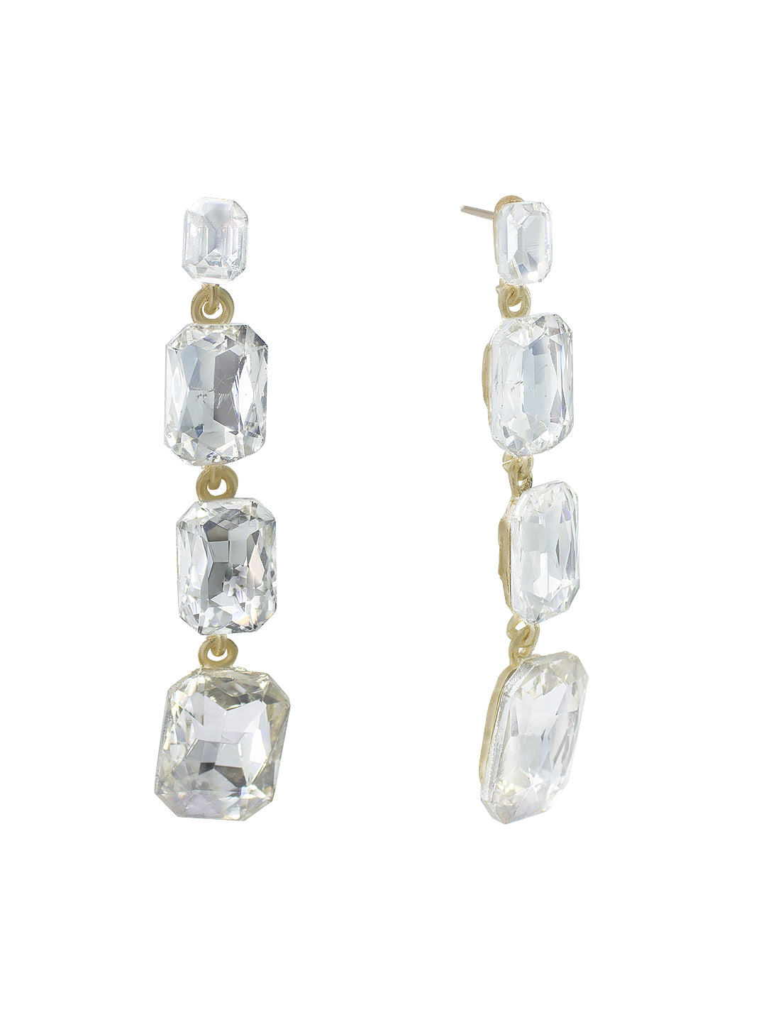 Silver Plated White Crystal Stones Studded Drop Earrings