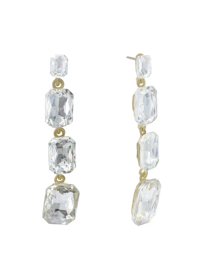 Silver Plated White Crystal Stones Studded Drop Earrings