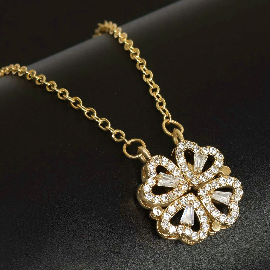 Gold Plated American Diamond Floral Heart Magnate Trendy Necklace