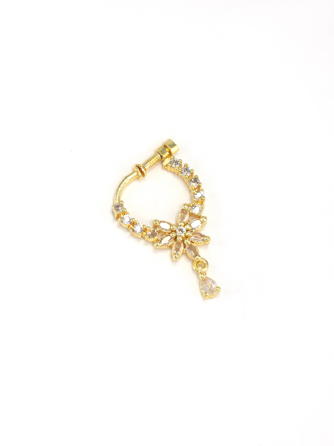 Gold Plated American Dimaond Drop Non-Piercing Nose Ring