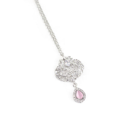 Silver Plated Pink AD Peacock Maang Tikka for Women