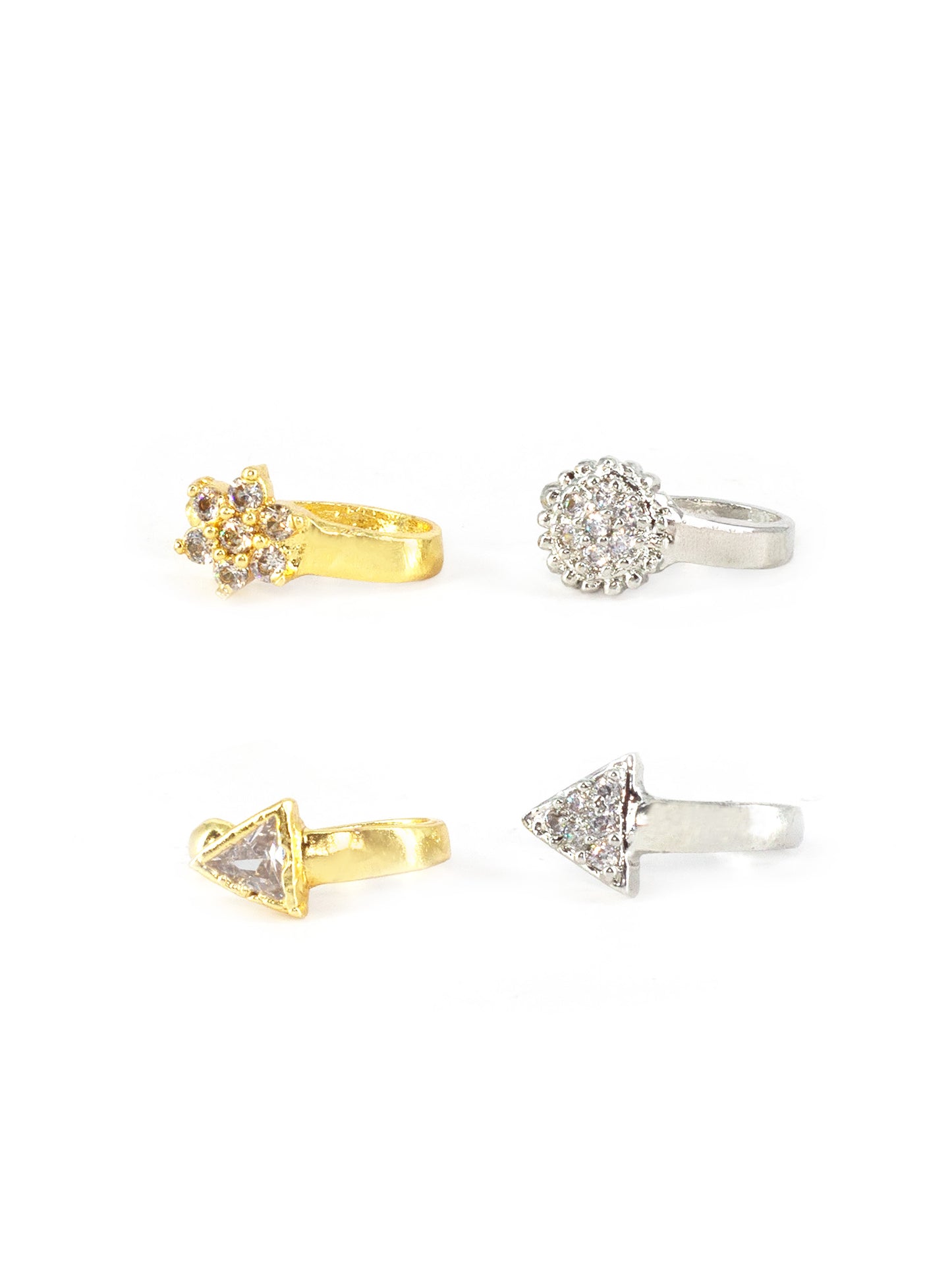 Set of 4 Silver & Gold Plated White American Diamond Press On Nose Pins