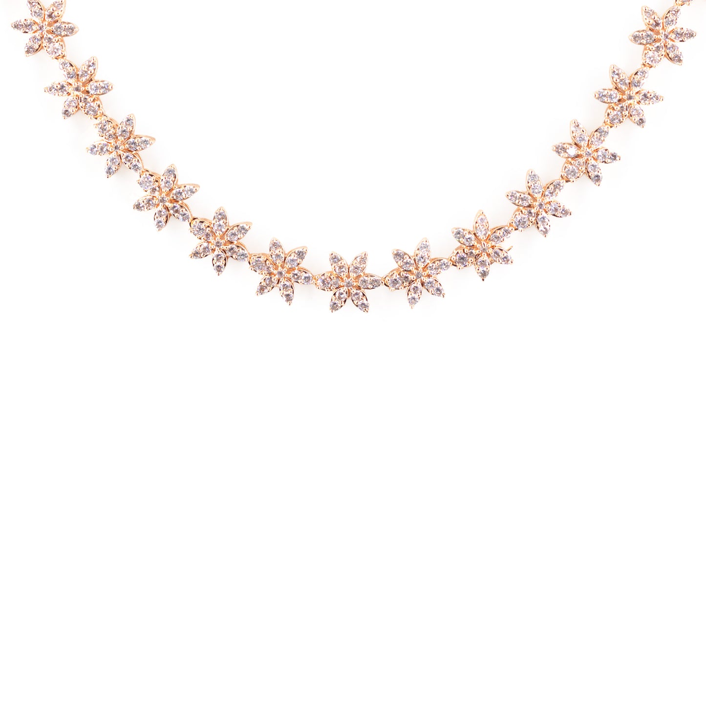 Rose Gold Plated American Diamond Floral Jewellery Set for Women