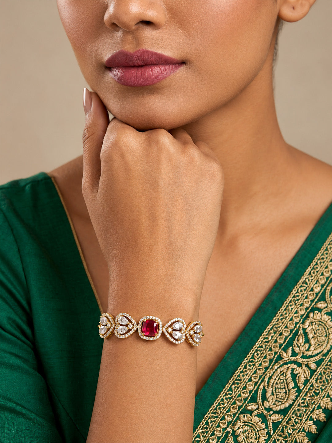Antique Gold Plated Red AD Bracelet for Women