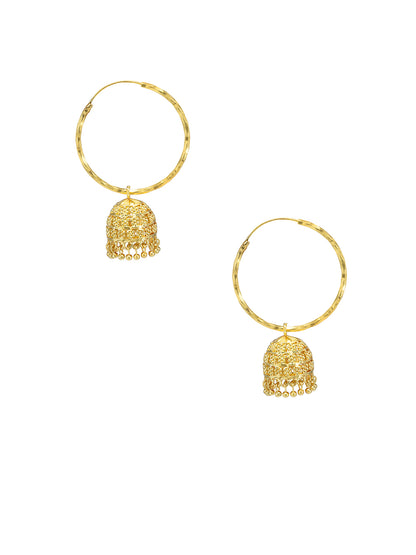 Gold Plated Floral Hoop Jhumka Earrings