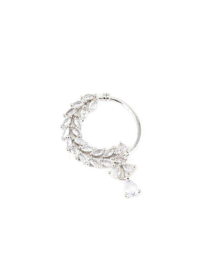 Silver Plated AD Bridal Non-piercing Drop Nose Ring