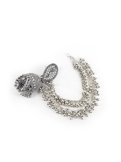 Silver Plated Classic Jhumka Earring with Ear Chain