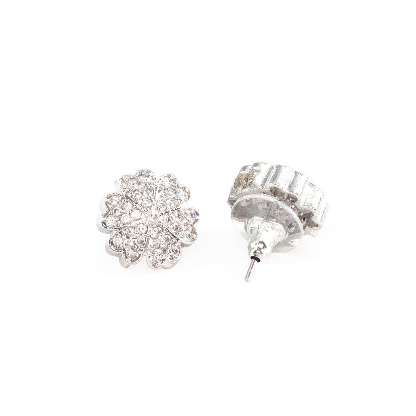 Silver Plated AD Floral Studs for Women