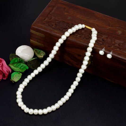 Gold Plated Pearl Beaded Moti Mala Trendy Necklace & Earrings
