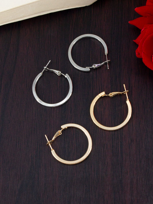 Set of 2 Silver and Gold Plated Hoop Earrings