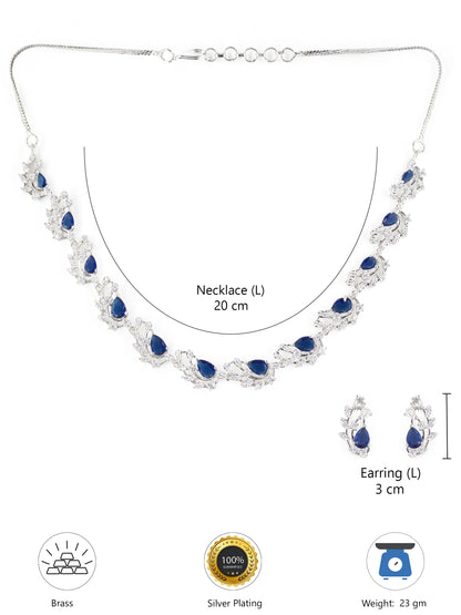 Silver Plated Blue American Diamond Designer Choker Set for Women