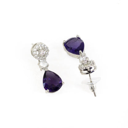 Silver Plated Purple AD Drop Earrings for Women